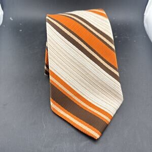 Vintage Resisto Wide Blade Necktie Orange Brown Stripe 1970s Retro Disco Tie